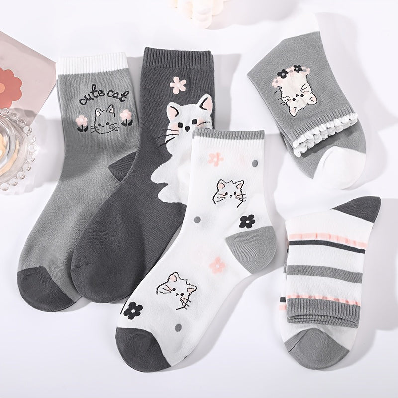 Packung con 5 Paar Calcetines de Hilo con Katzenmuster