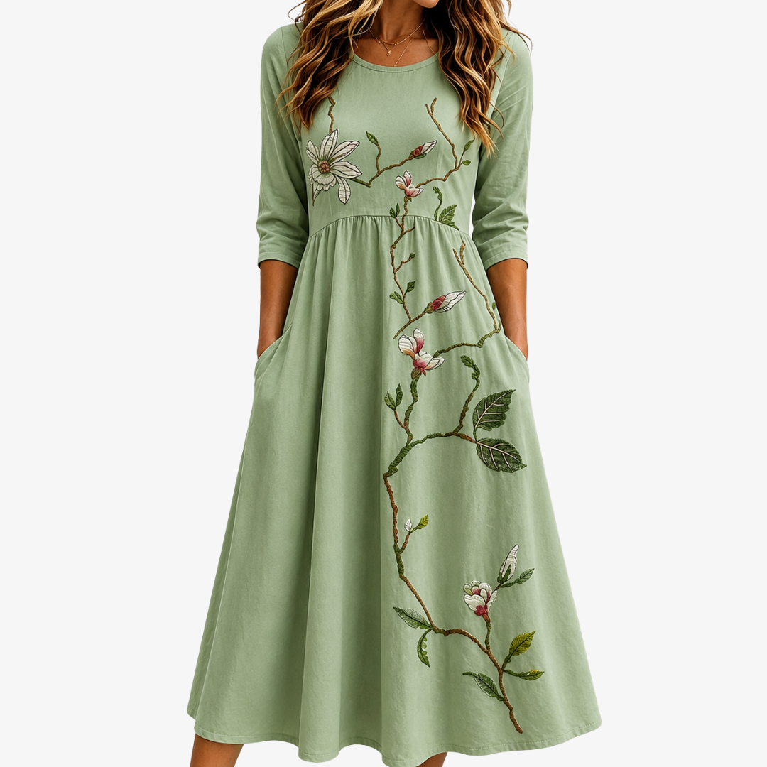 Willow en Flor Verde Salvia Vestido Midi