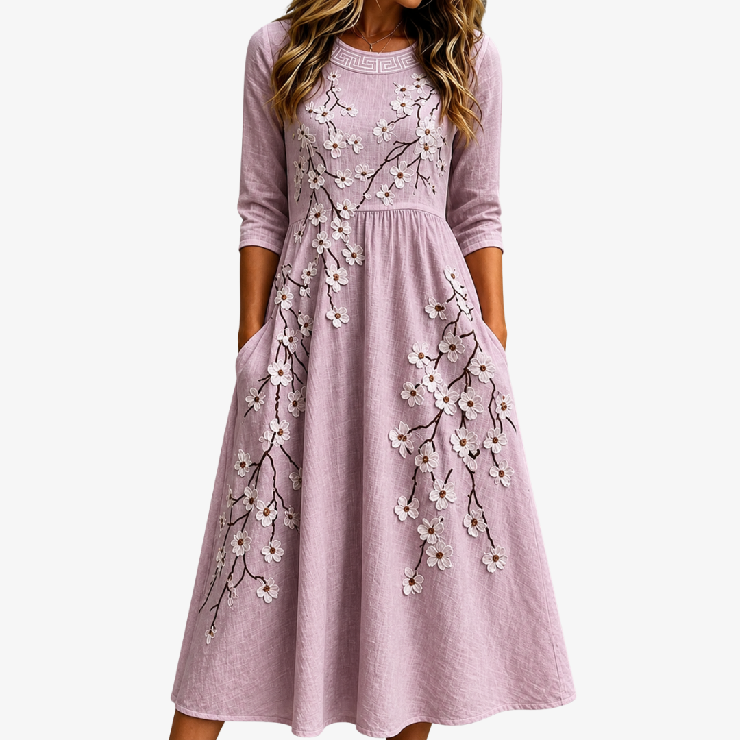 Blushing Orchard Floral Vestido Midi