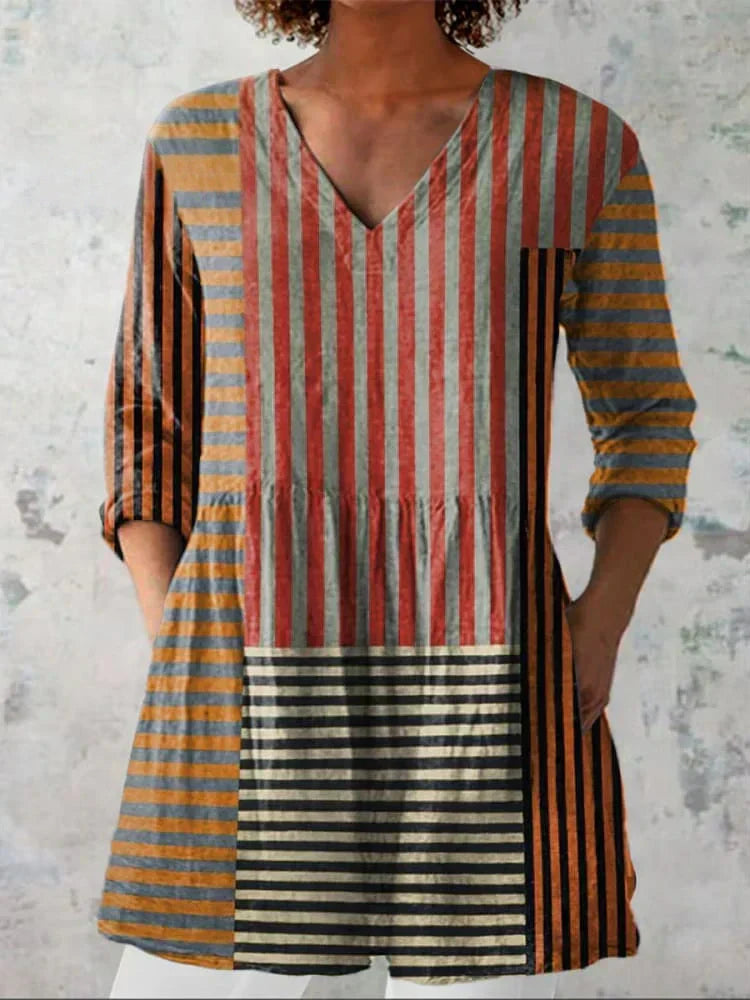 Blusa Avery Stripe Mosaico de Texturas