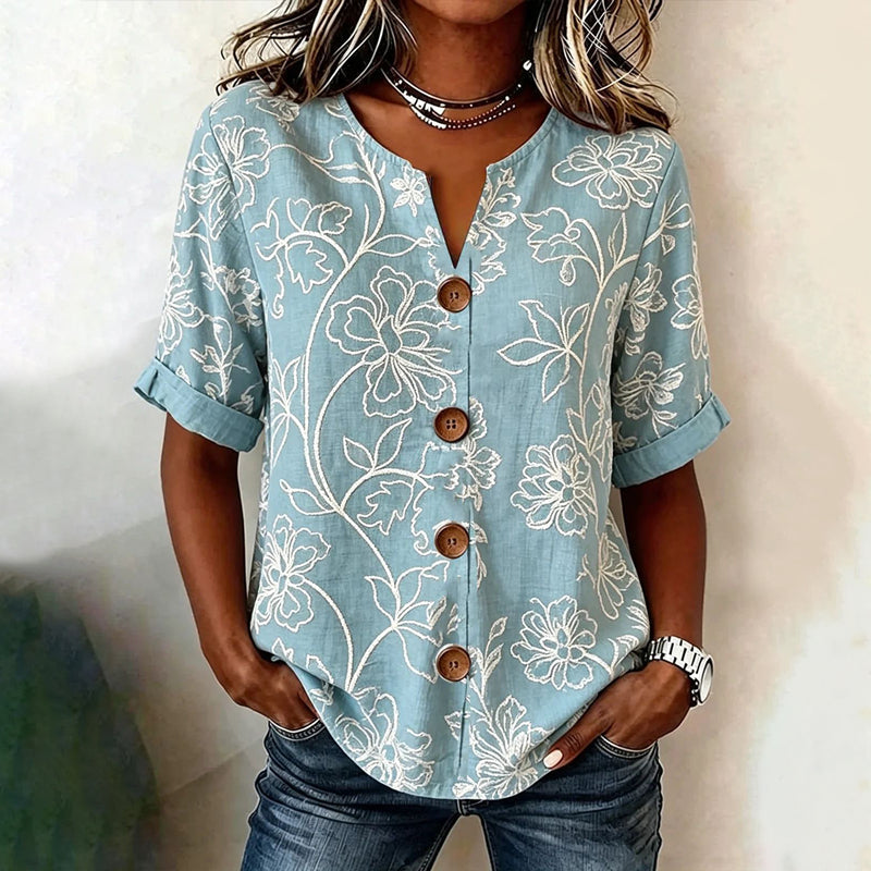 Inspiración Vintage-Blusa de Seda con Motivo Botánico