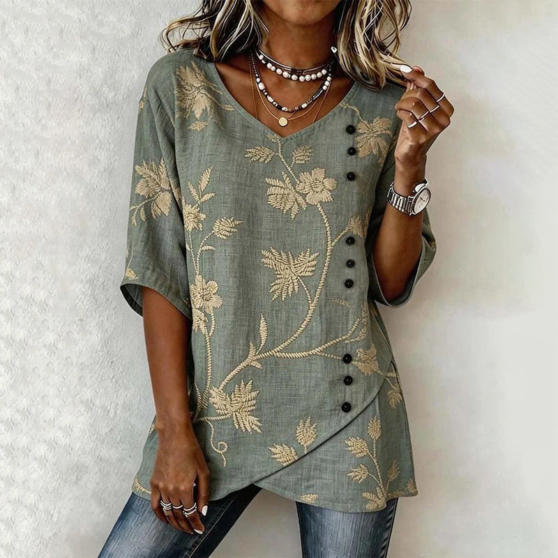 Inspiración Vintage-Blusa de Seda con Motivo Botánico