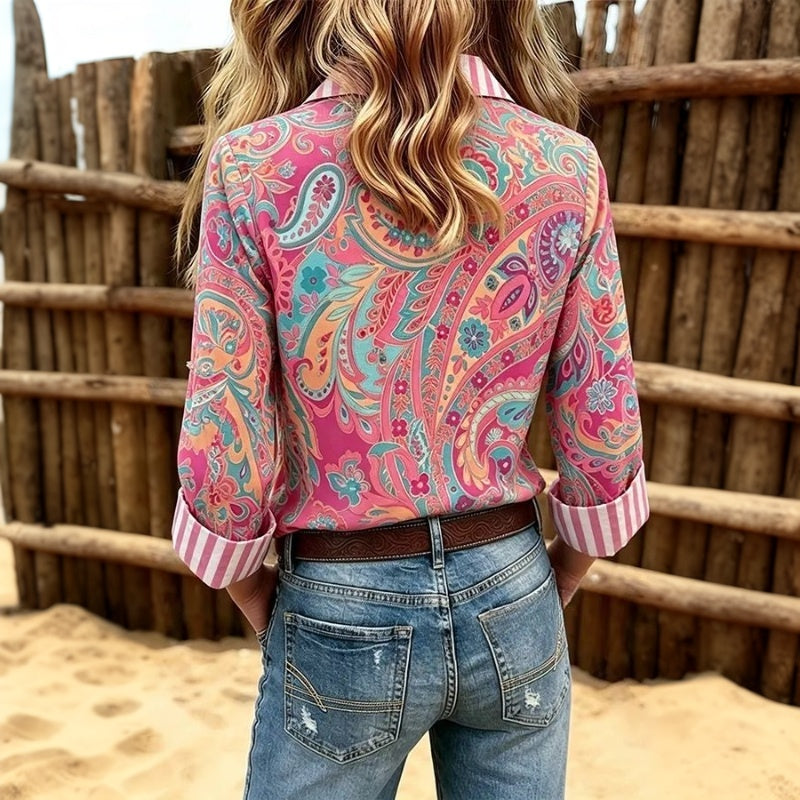 Inspiración Vintage-Blusa de Seda con Ethnischer Druck