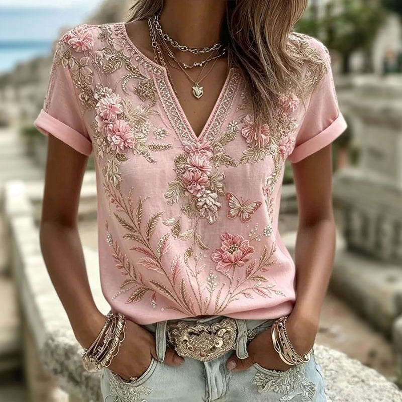 Inspiración Vintage-Blusa de Seda con Motivo Botánico