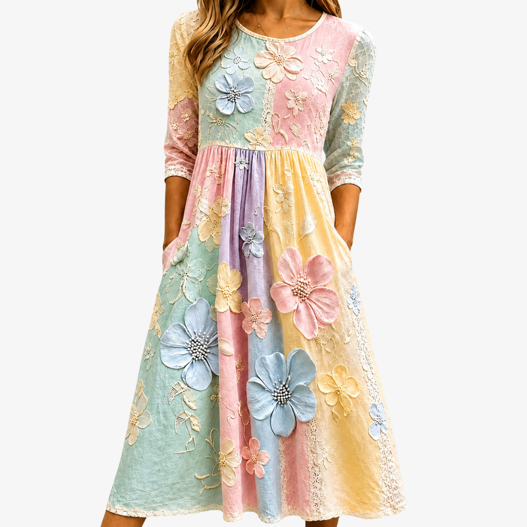 Pastel en Flor Jardín Botánico con Bolsillos Invisibles Vestido Midi