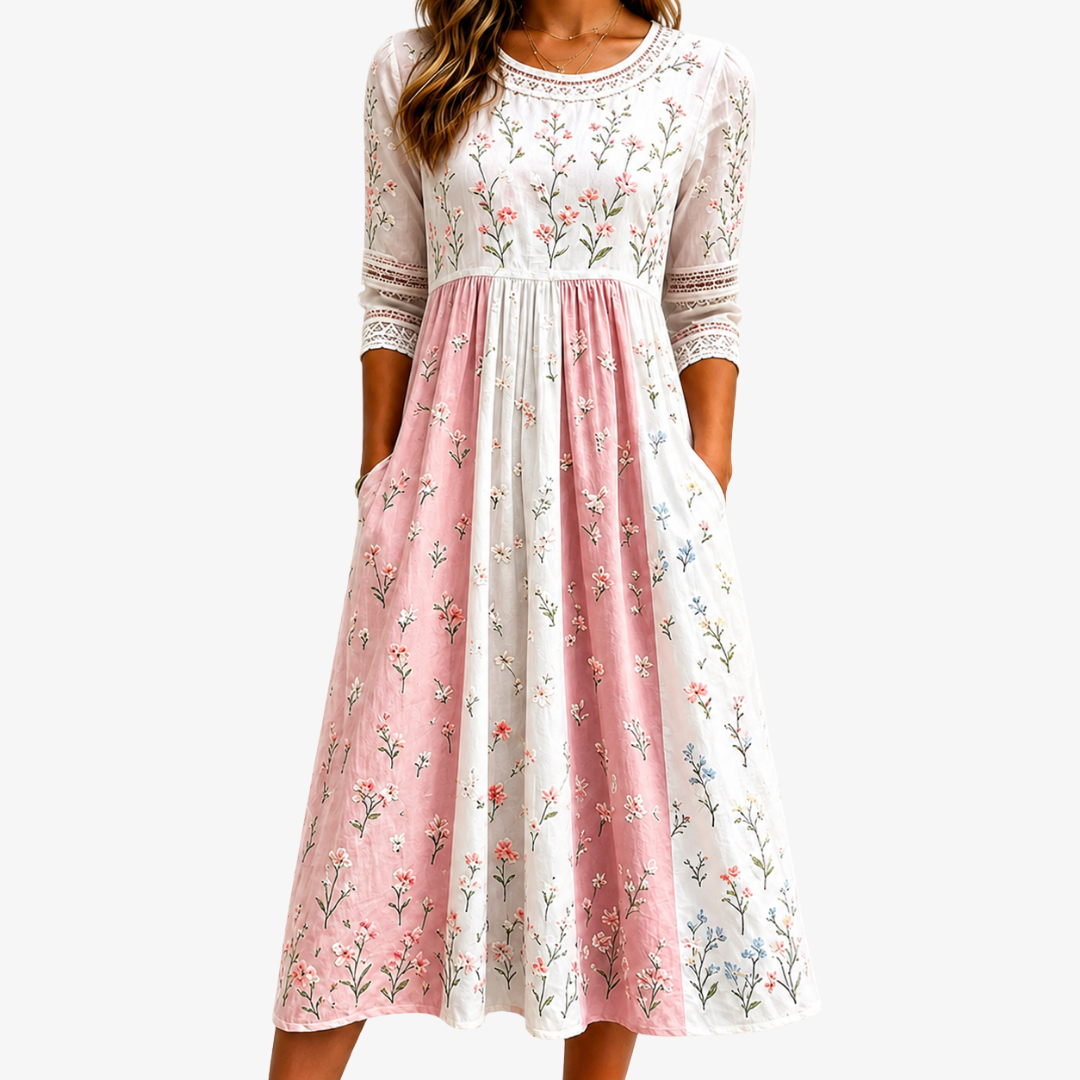 Blush Pradera Mosaico de Texturas con Bolsillos Invisibles Vestido Midi