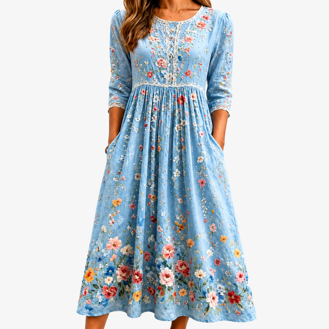 Azul Celeste Florentino Jardín Botánico Vestido Midi