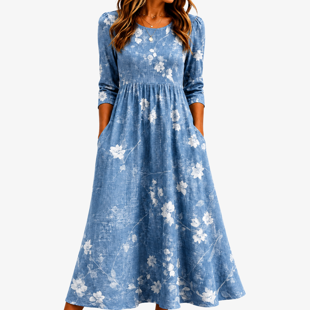 Bluebell Breeze Floral con Bolsillos Invisibles Vestido Midi