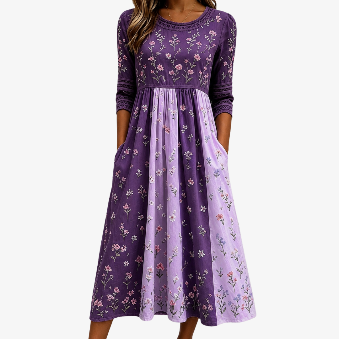 Lavanda Flores Silvestres Panel Vestido Midi