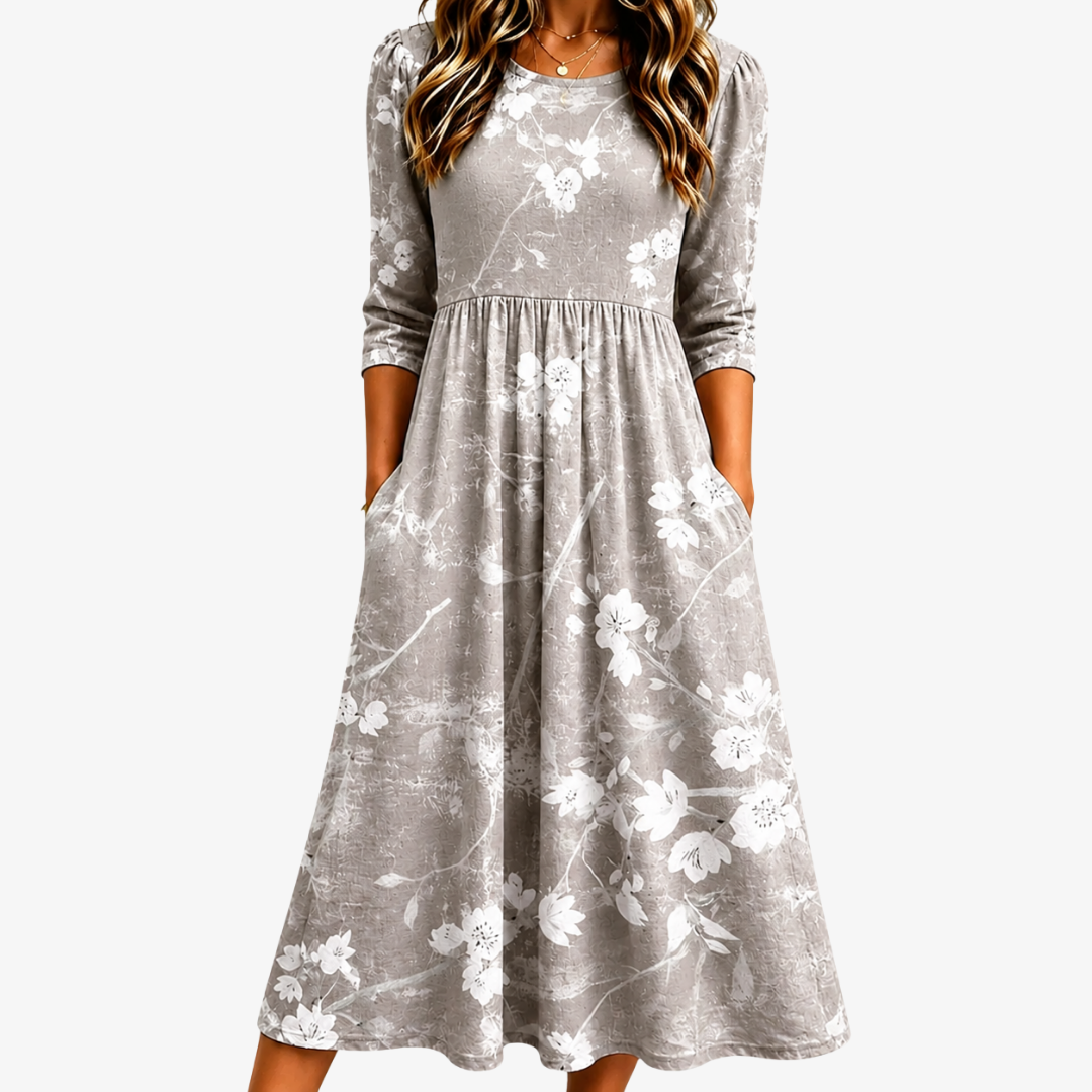 Destello Plateado Florentino Alta Gracia con Bolsillos Invisibles Vestido Midi
