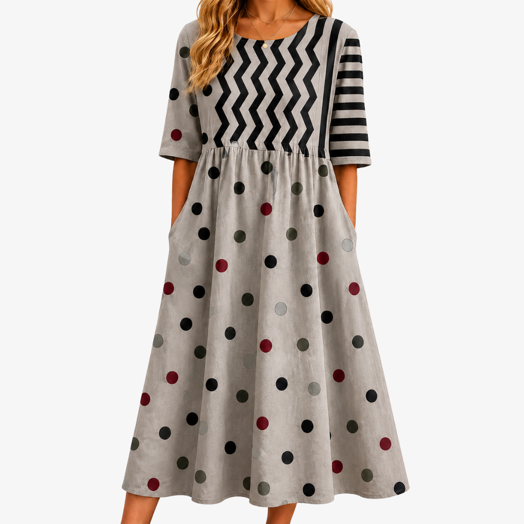Modern Charm Mixed Print con Bolsillos Invisibles Vestido Midi