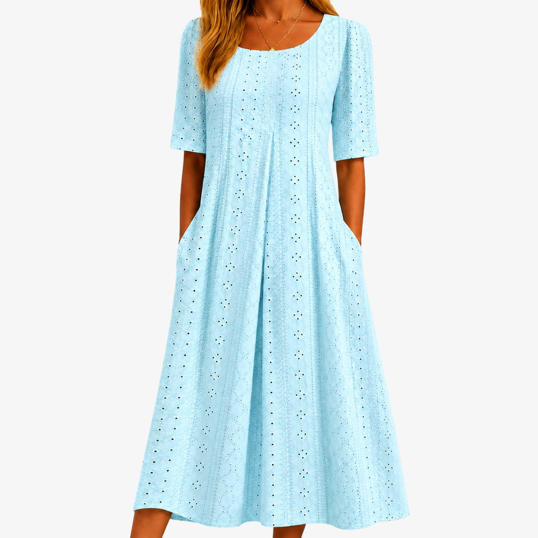 Skylight Alta Gracia Eyelet con Bolsillos Invisibles Vestido Midi