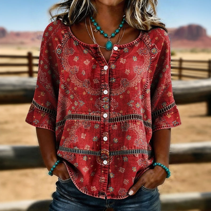 Inspiración Vintage-Blusa de Seda con Ethnischer Druck