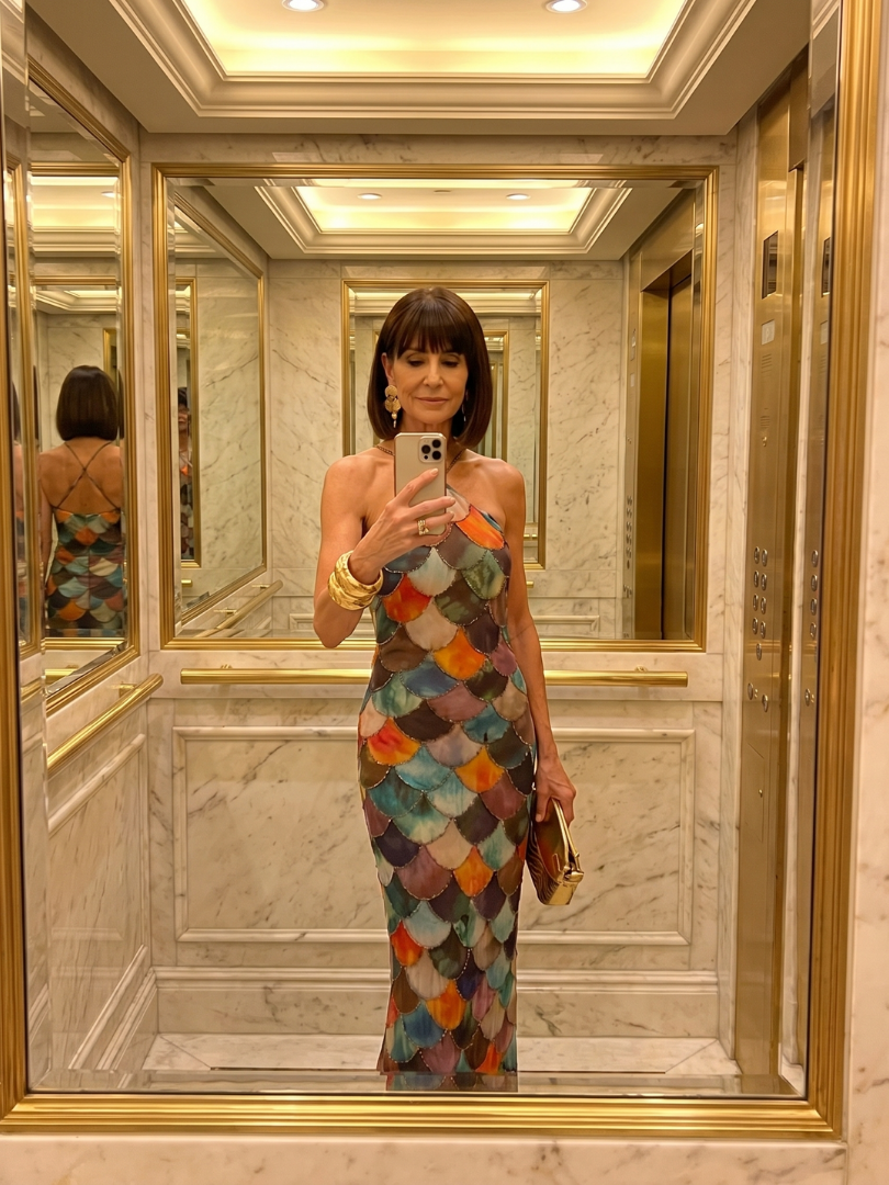 Larkin | Fitted Multicolor Scale Pattern Vestido Maxi