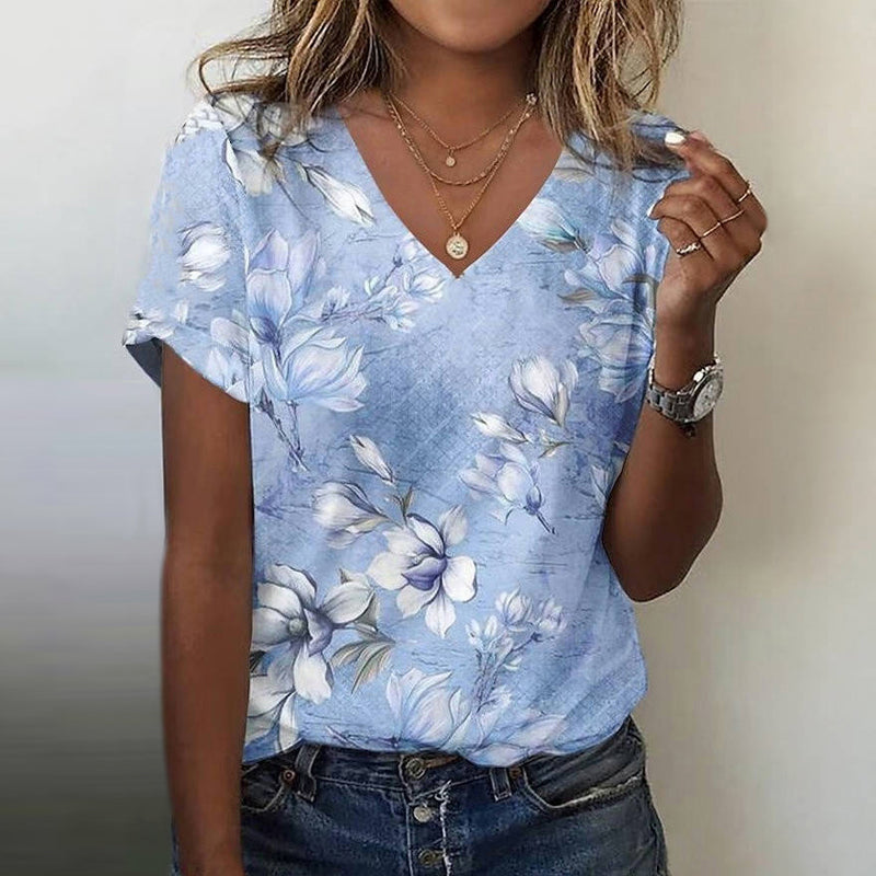 Celeste | Casual Refinado Floral Print T-Camisa