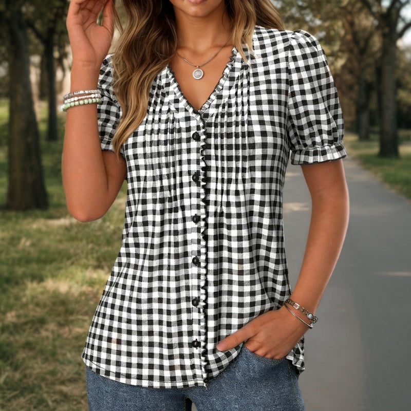 Lässige Karierte Blusa de Seda