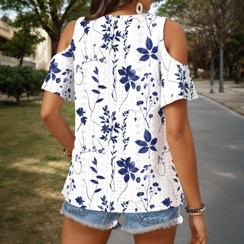 Elegante Blusa de Seda con Blattdruck