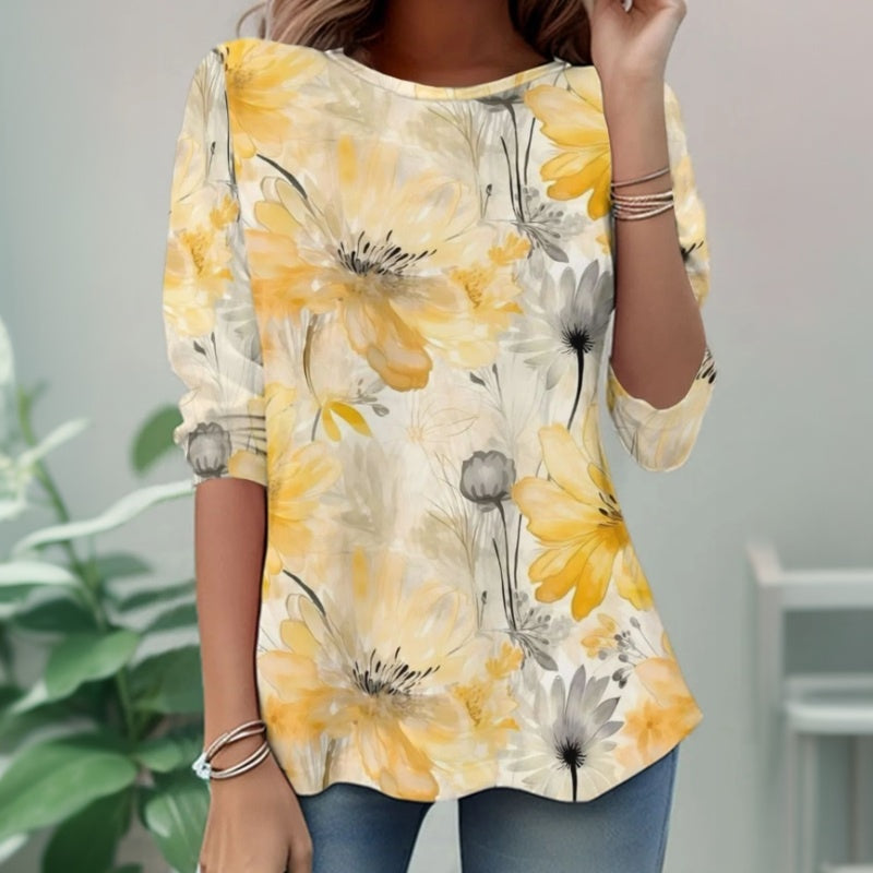 Casual Refinado Camiseta Premium Cotton con Motivo Botánico