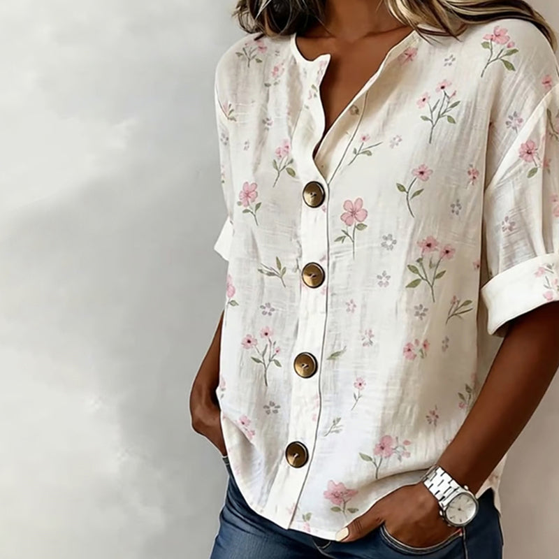 Inspiración Vintage-Blusa de Seda con Motivo Botánico