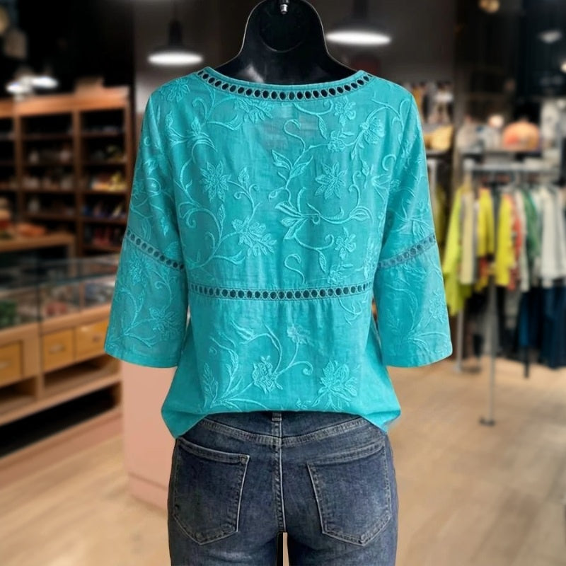 Inspiración Vintage-Blusa de Seda con Motivo Botánico