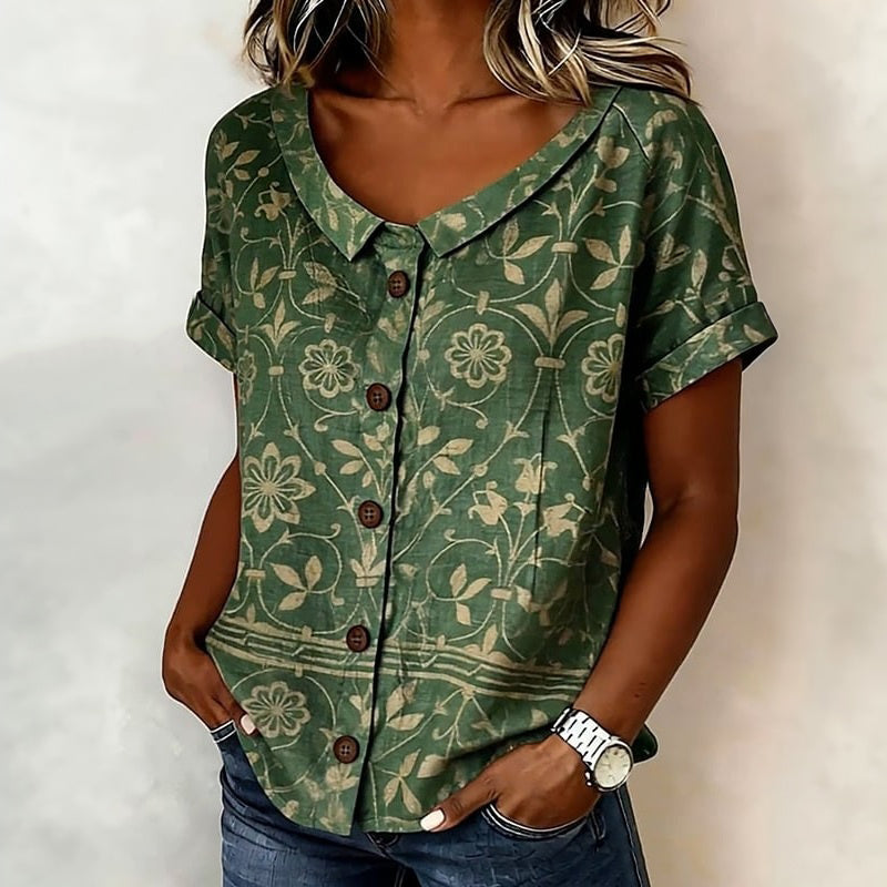 Inspiración Vintage-Blusa de Seda con Motivo Botánico