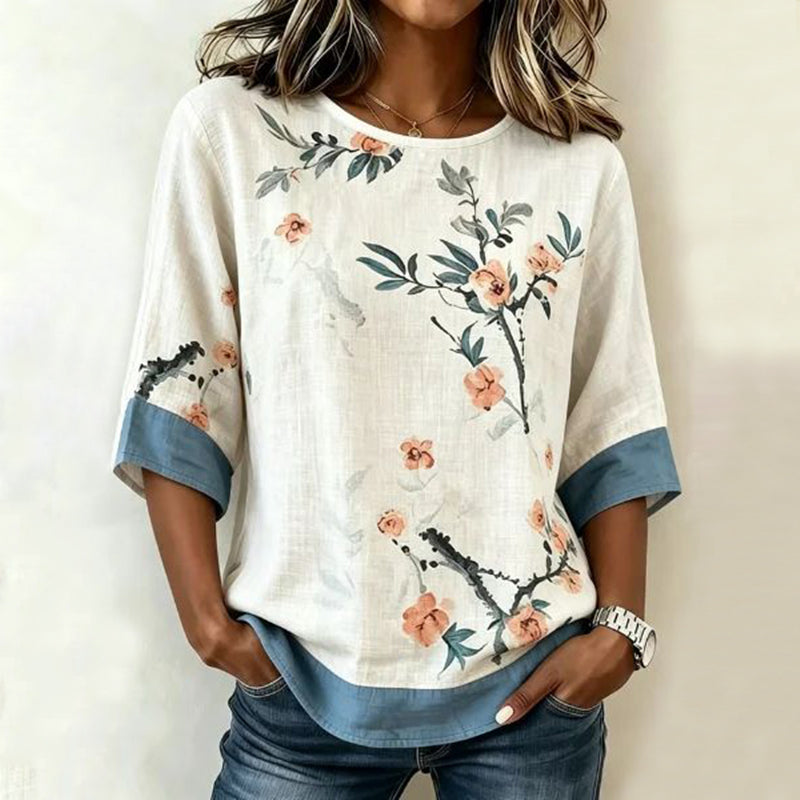 Inspiración Vintage-Blusa de Seda con Motivo Botánico