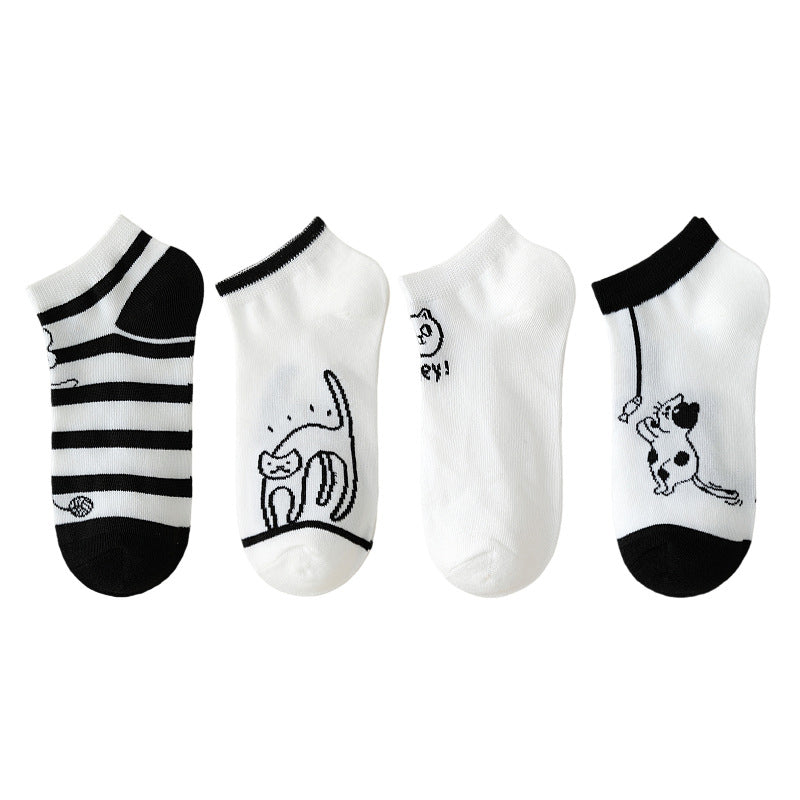 Set con 4 Paar Calcetines de Hilo con Katzenmotiv