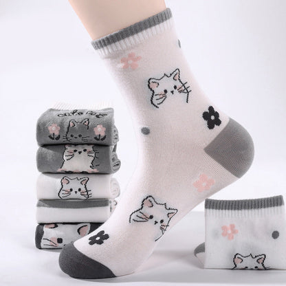Packung con 5 Paar Calcetines de Hilo con Katzenmuster