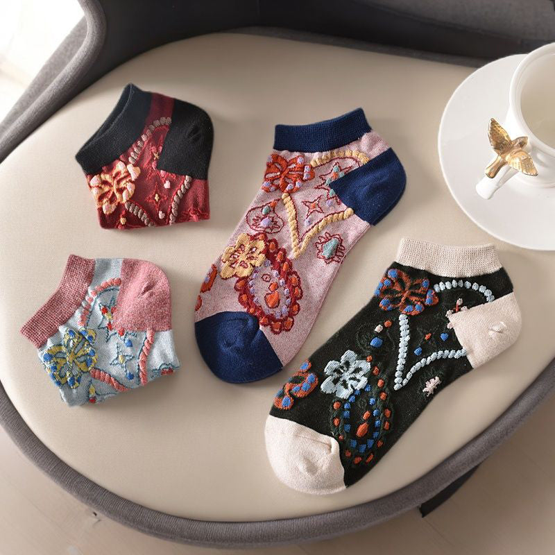 Inspiración Vintage-Calcetines de Hilo con Motivo Botánico