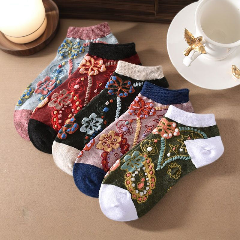 Inspiración Vintage-Calcetines de Hilo con Motivo Botánico