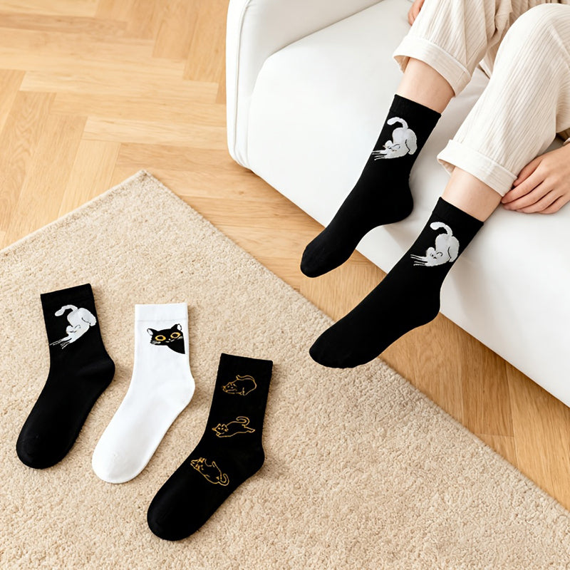 Lässige Calcetines de Hilo con Katzenmotiv
