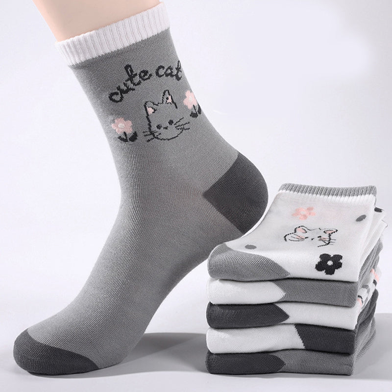 Packung con 5 Paar Calcetines de Hilo con Katzenmuster