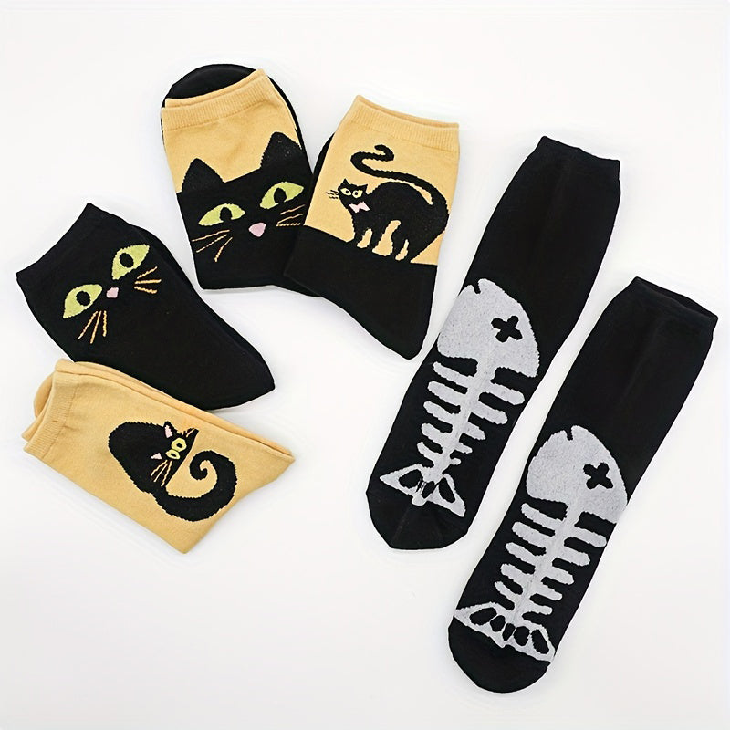 Lässige Calcetines de Hilo con Katzenmuster