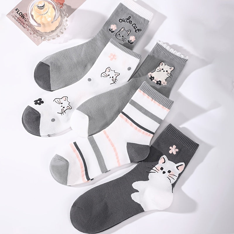 Packung con 5 Paar Calcetines de Hilo con Katzenmuster