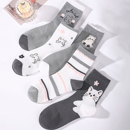 Packung con 5 Paar Calcetines de Hilo con Katzenmuster