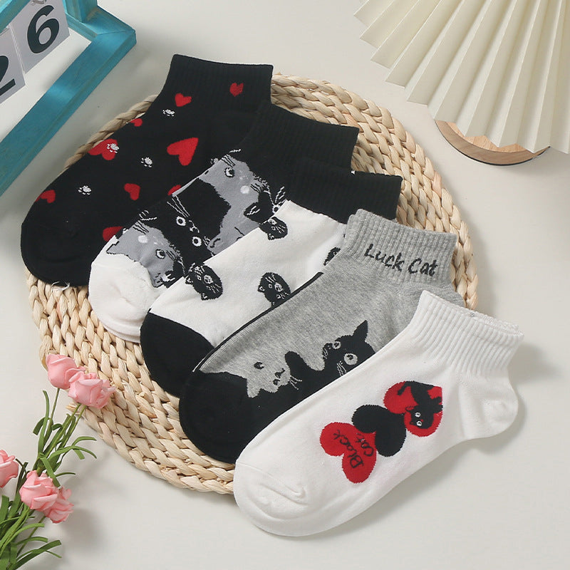Lässige Calcetines de Hilo con Katzenmuster