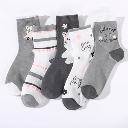 Packung con 5 Paar Calcetines de Hilo con Katzenmuster