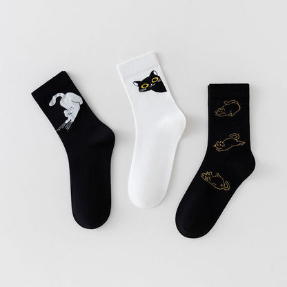 Lässige Calcetines de Hilo con Katzenmotiv