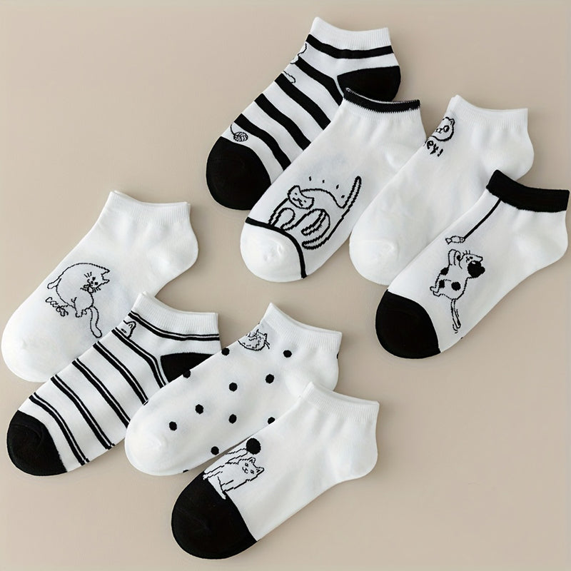 Set con 4 Paar Calcetines de Hilo con Katzenmotiv