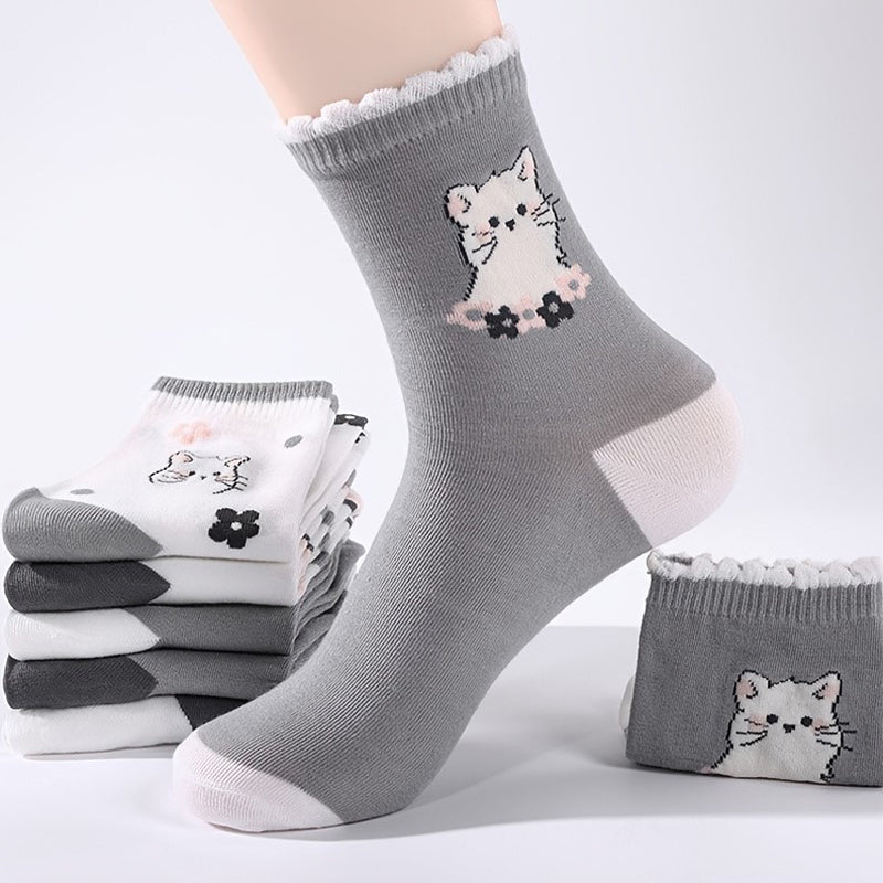 Packung con 5 Paar Calcetines de Hilo con Katzenmuster