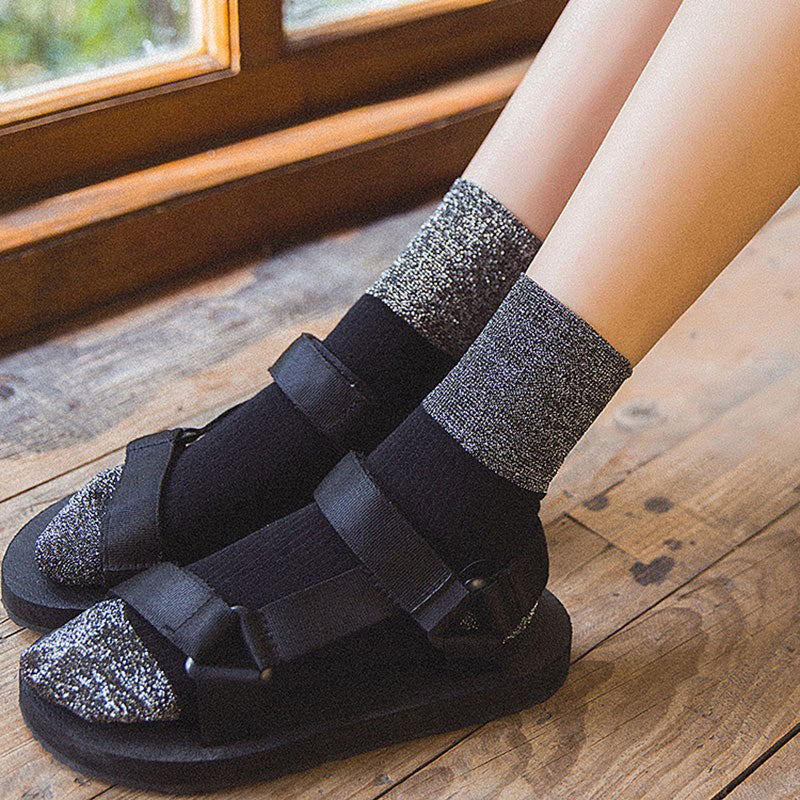 Lässige Calcetines de Hilo con Farbblockmuster