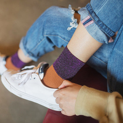 Lässige Calcetines de Hilo con Farbblockmuster