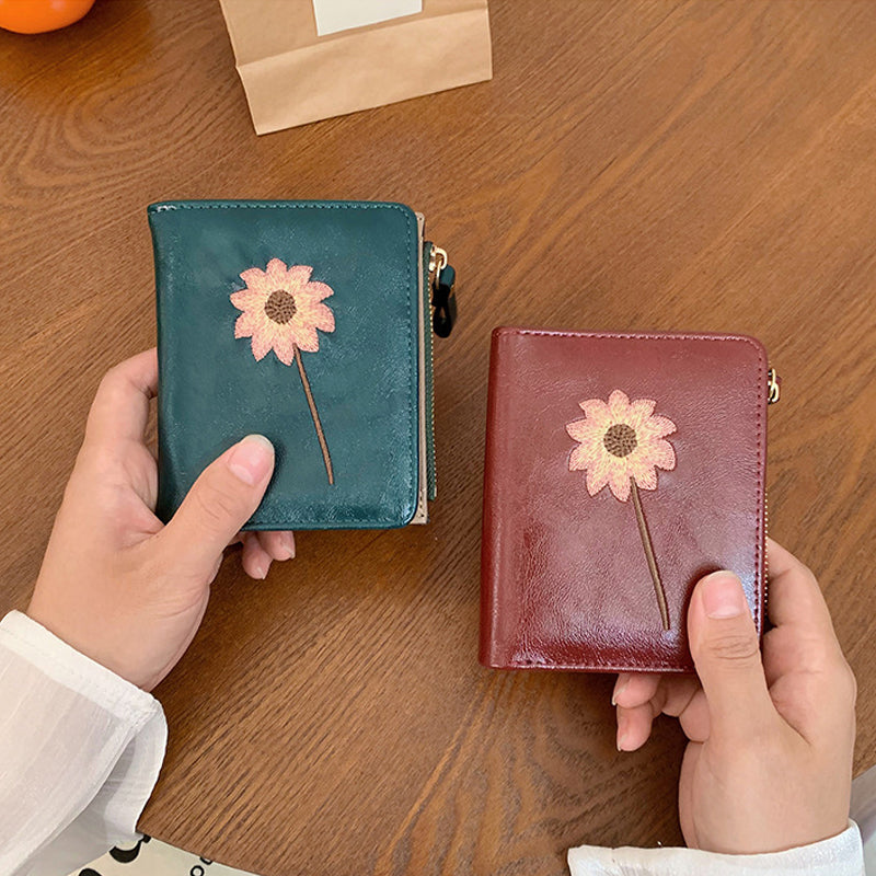 Inspiración Vintage Cartera de Piel Premium con Motivo Botánico