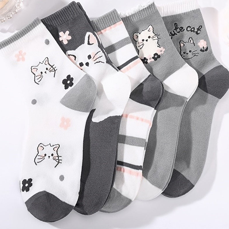 Packung con 5 Paar Calcetines de Hilo con Katzenmuster