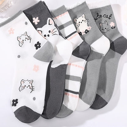 Packung con 5 Paar Calcetines de Hilo con Katzenmuster