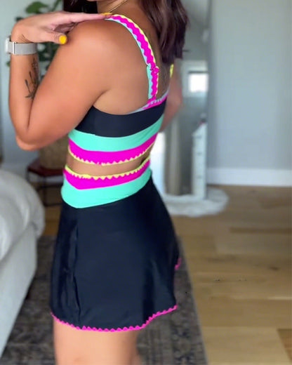 Rumba | Colorful Striped Tankini Premium con Skirt