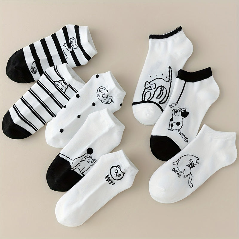 Set con 4 Paar Calcetines de Hilo con Katzenmotiv