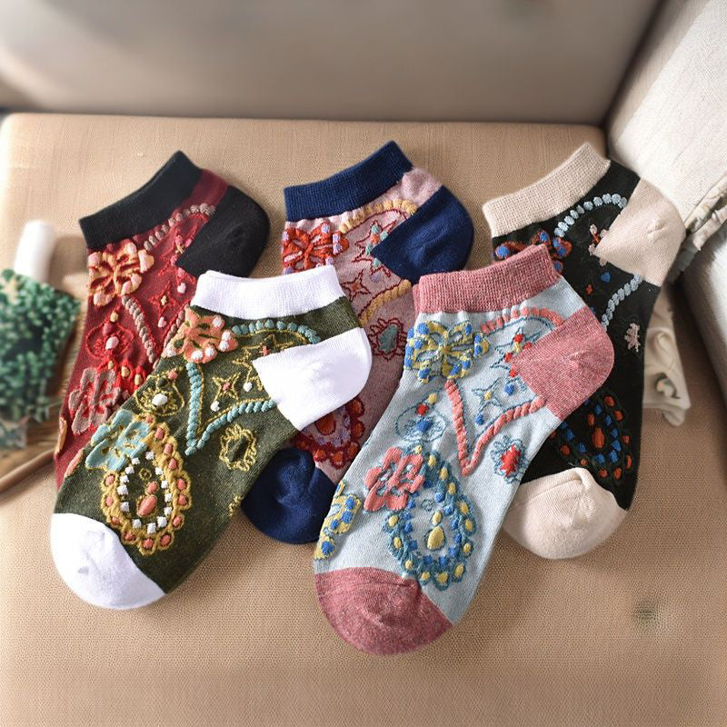 Inspiración Vintage-Calcetines de Hilo con Motivo Botánico