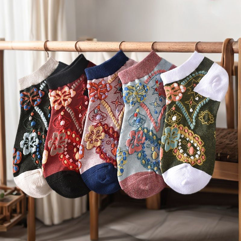 Inspiración Vintage-Calcetines de Hilo con Motivo Botánico
