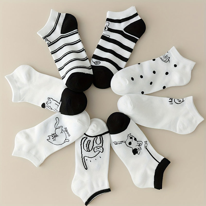 Set con 4 Paar Calcetines de Hilo con Katzenmotiv